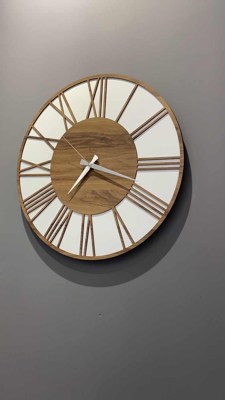 Oak & White Roman Wall Clock