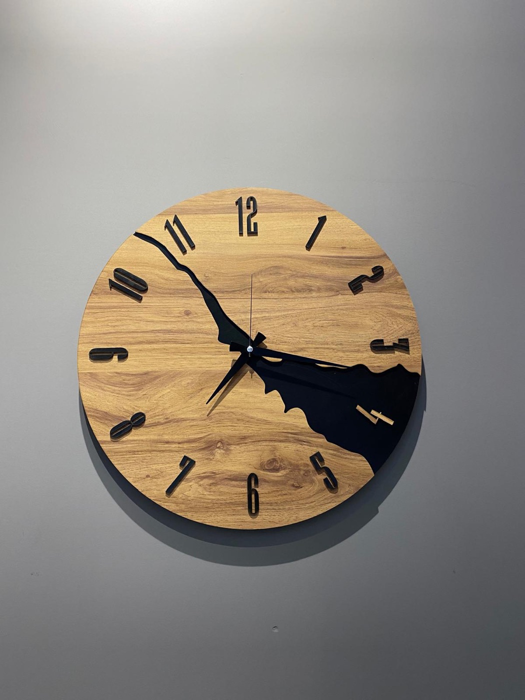 Oak & Black Wave Wall Clock