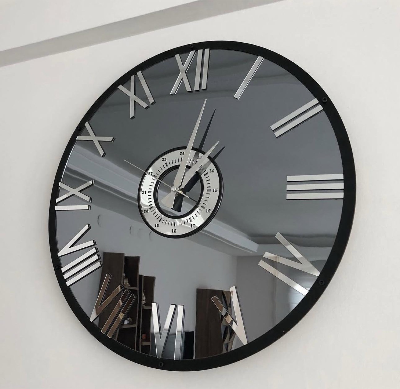 Silver Roman Mirror Wall Clock