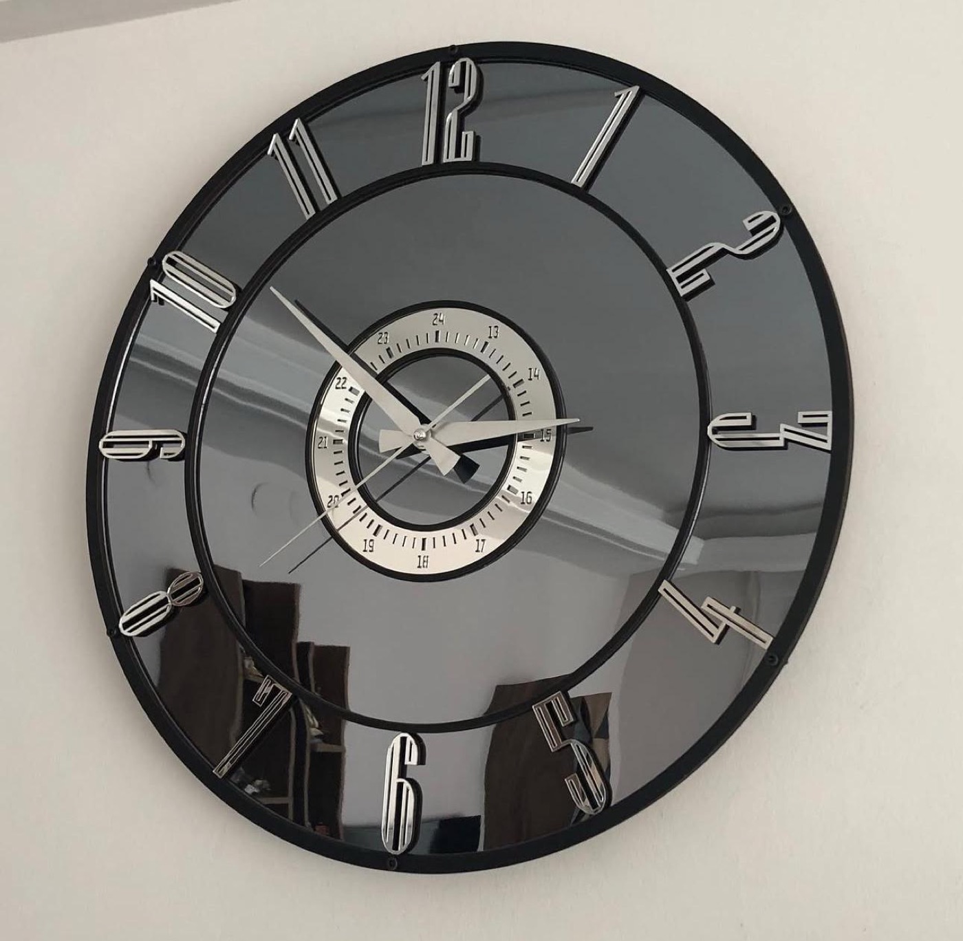 Silver Numerals Mirror Wall Clock