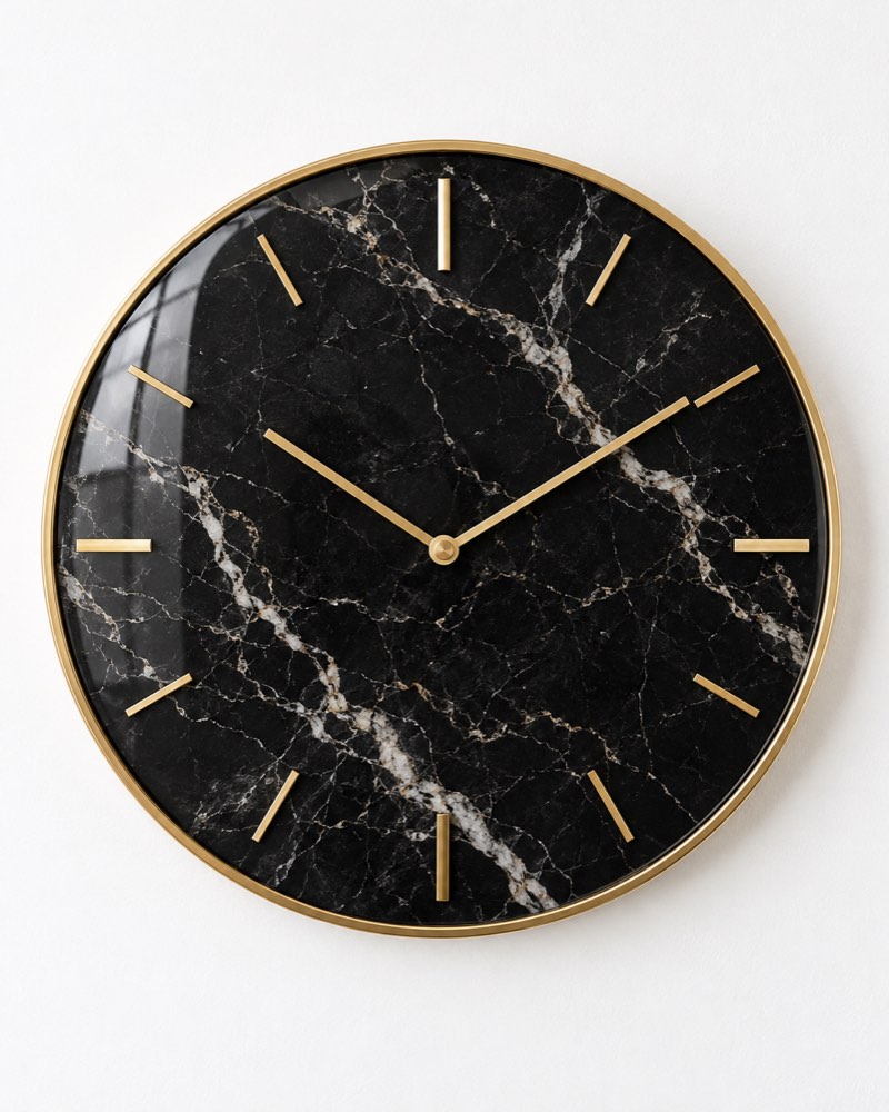 Black Marble Glass Wall Clock