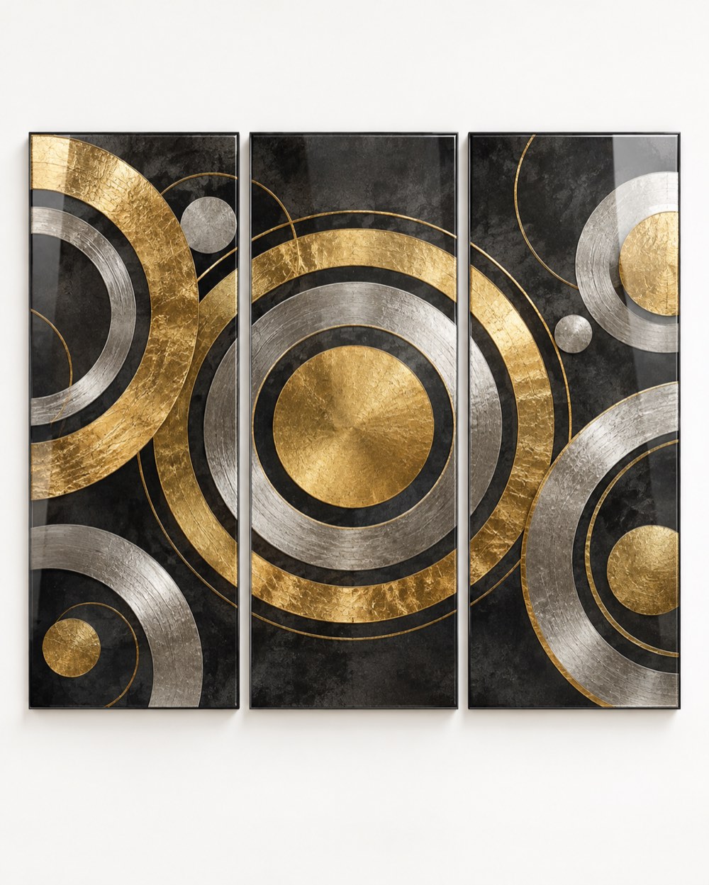 Gold Circles Glass Triptych