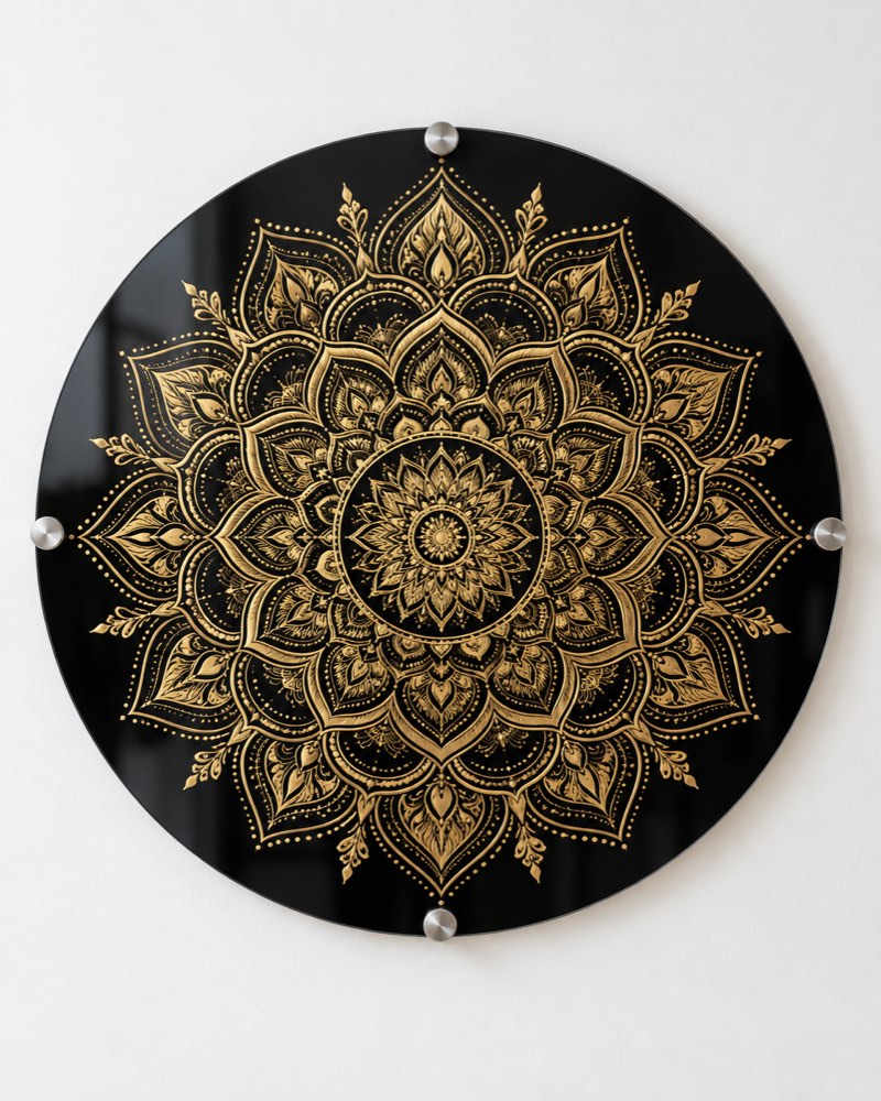 Gold Mandala Round Glass Wall Art