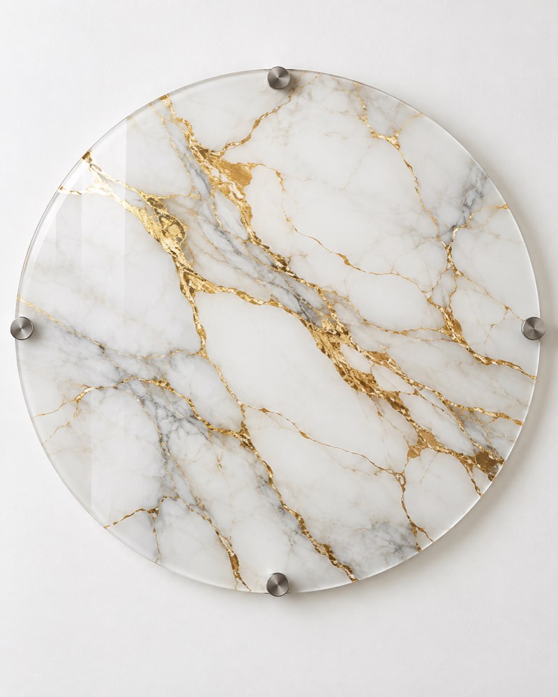 Gold Marble Round Glass Wall Art