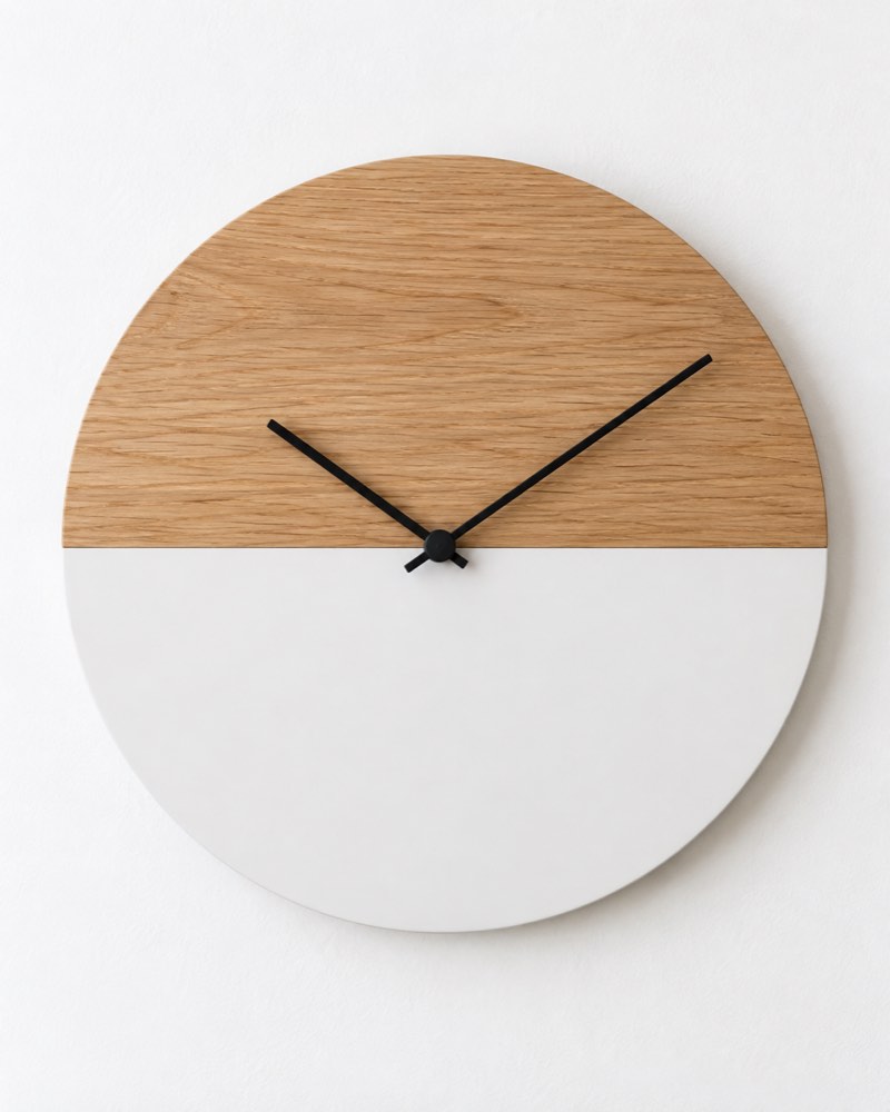 Half White Wooden Wall Clock