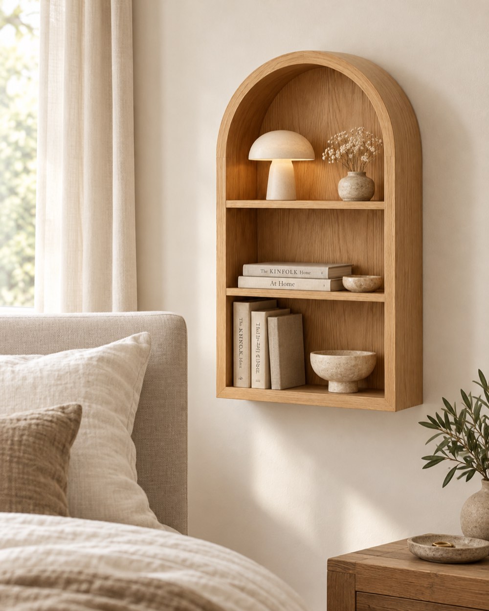 Oak arch floating shelf