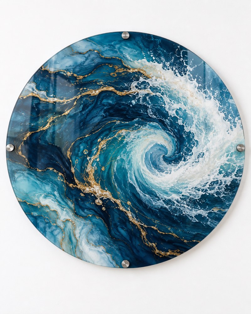 Ocean Swirl Round Glass Wall Art