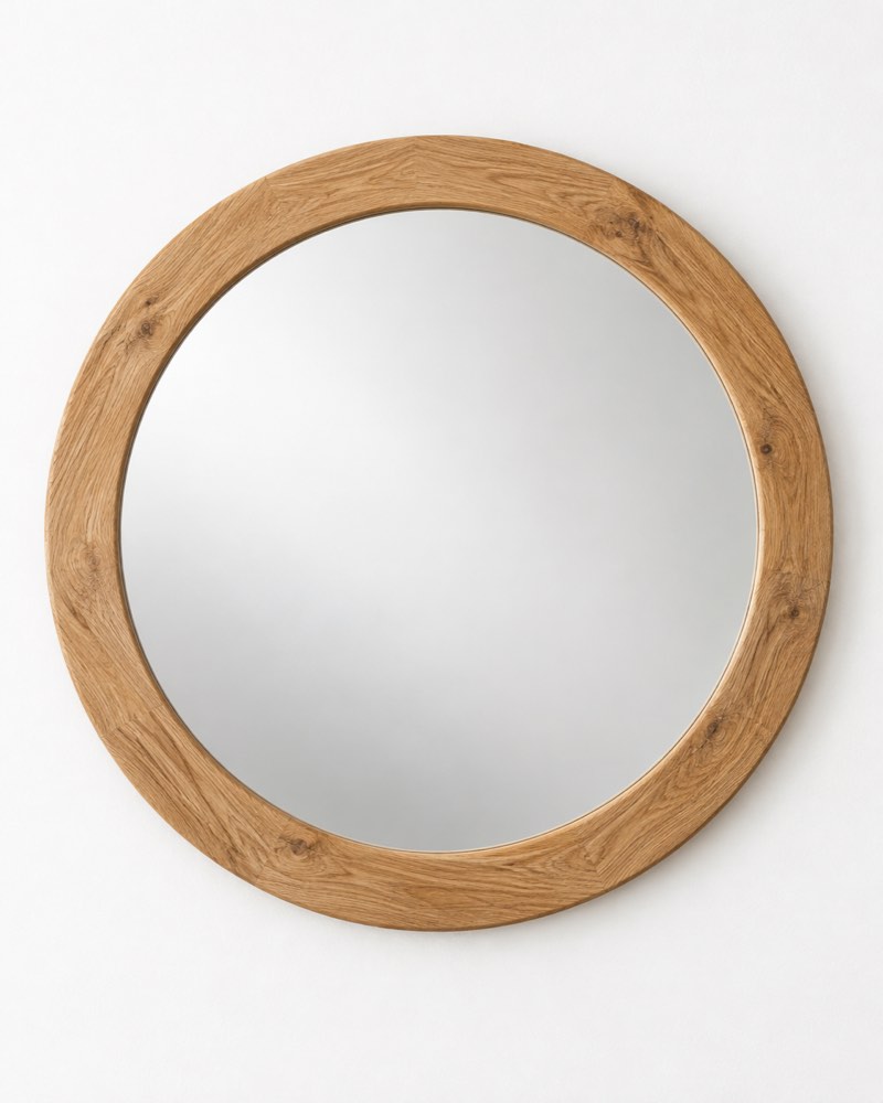 Round Oak Frame Wall Mirror