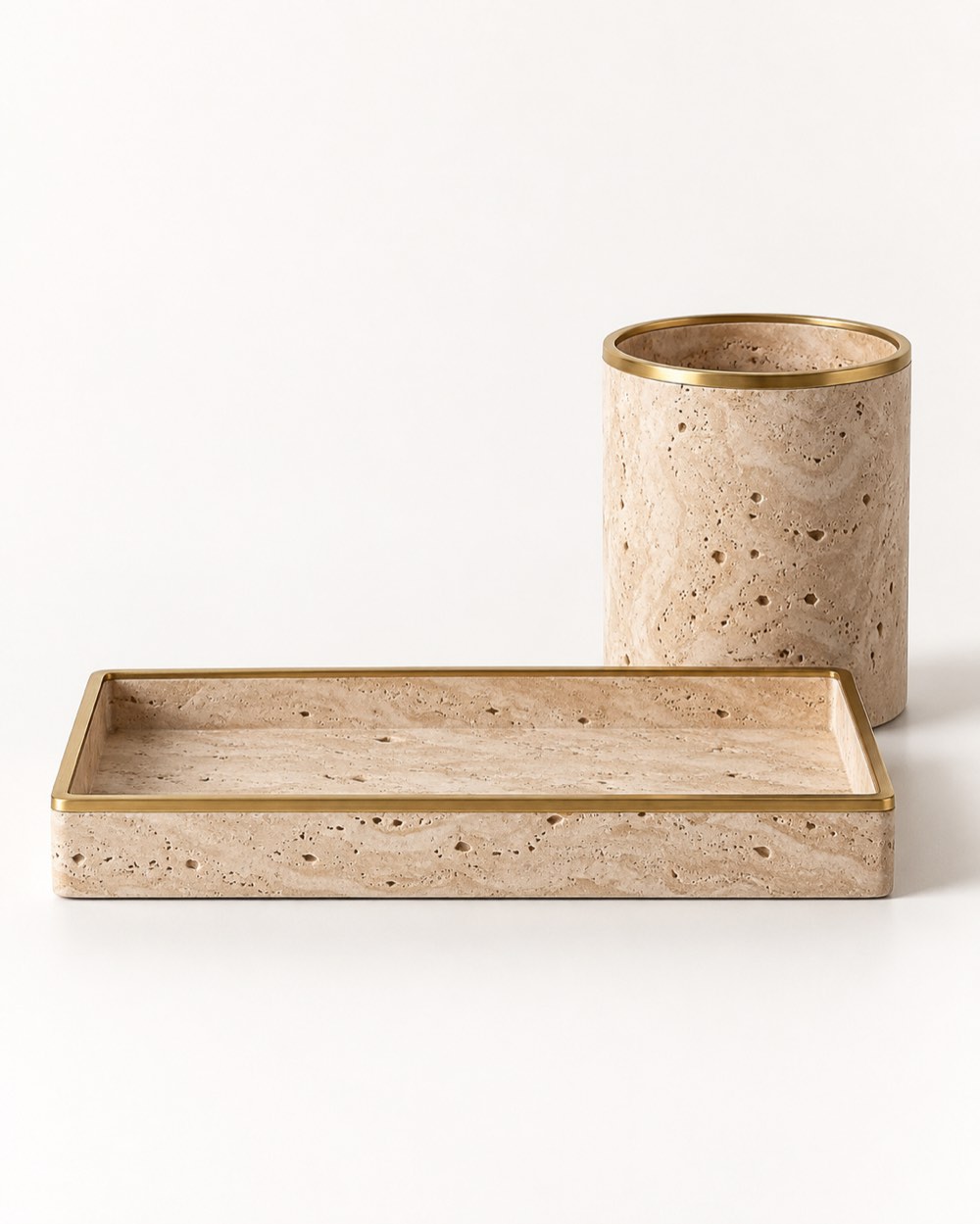 Travertine & Brass Desk Tray Set