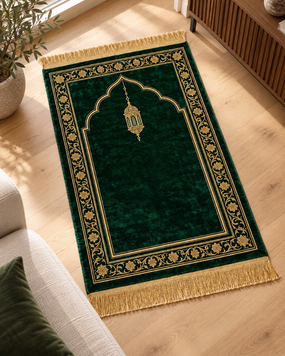 Emerald velvet prayer rug