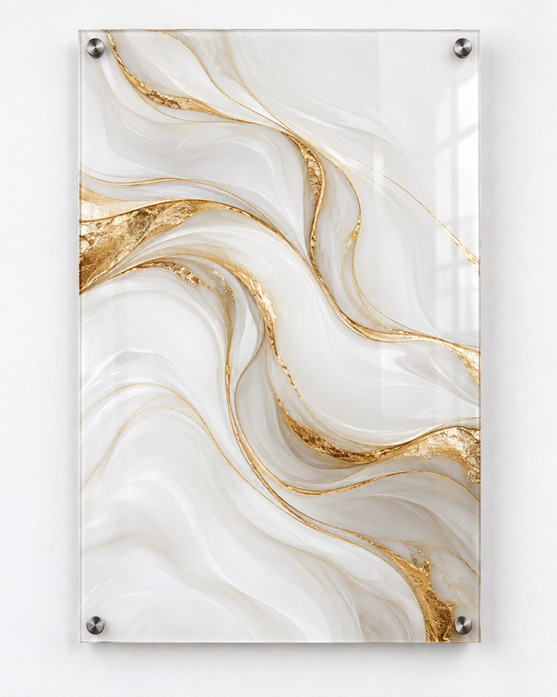 White Gold Fluid Glass Wall Art