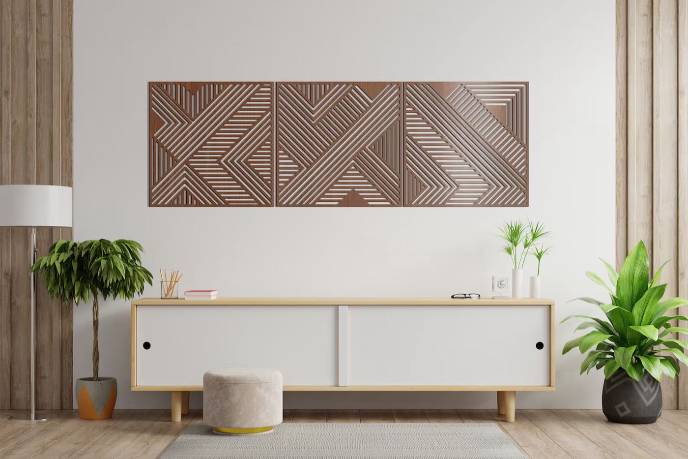 Walnut Lines Triptych