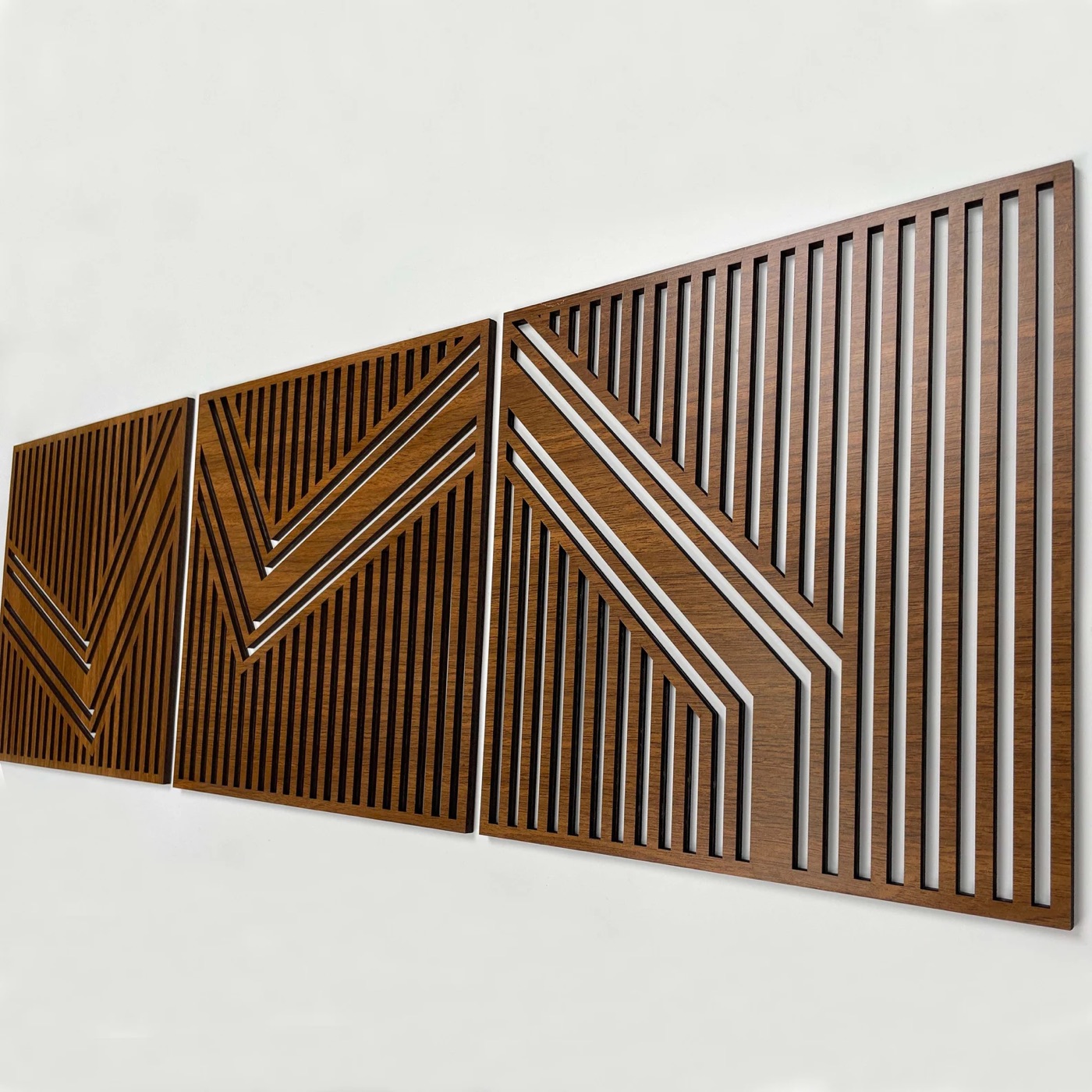 Walnut Slat Geometry Triptych