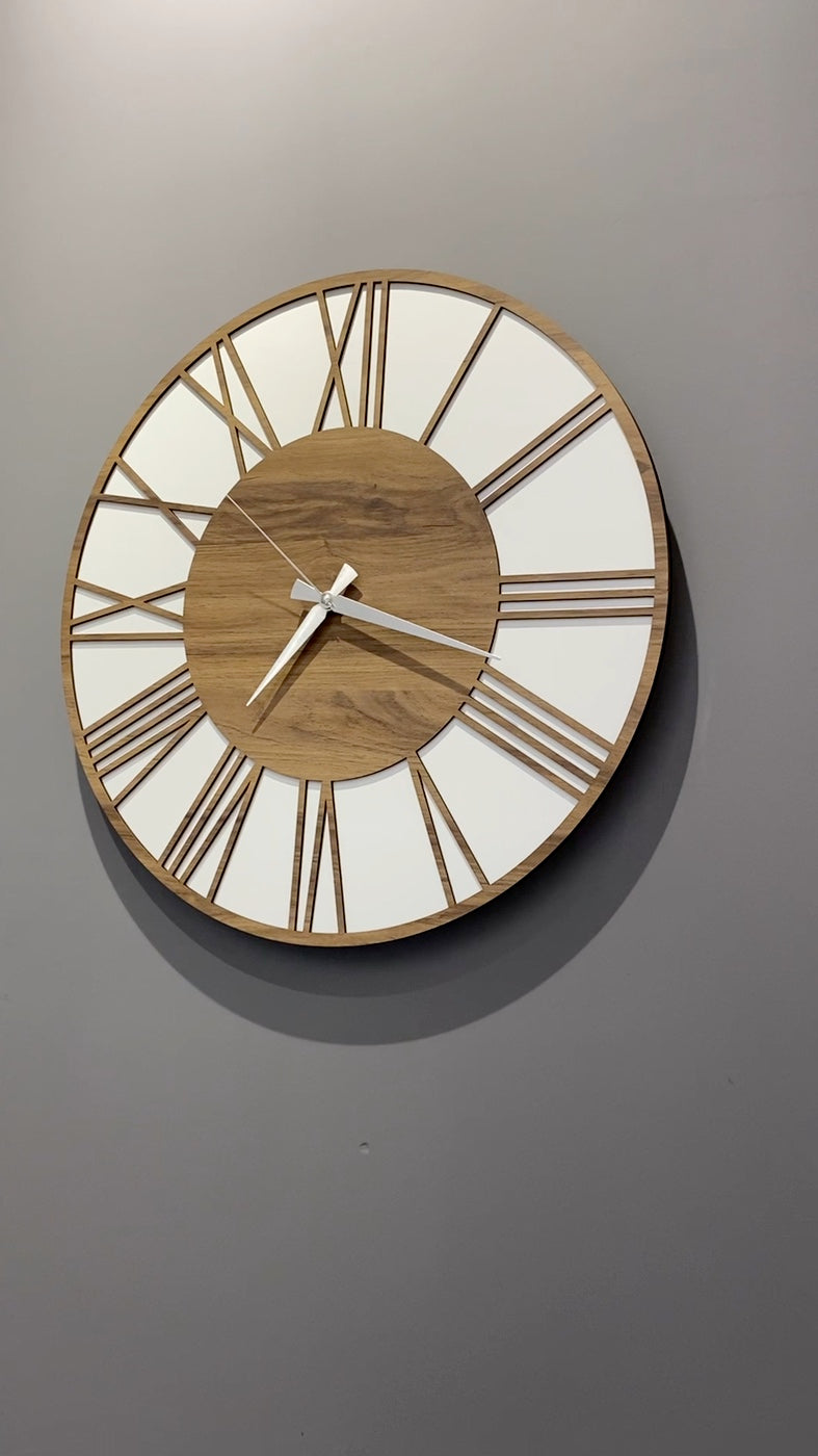 Oak & White Roman Wall Clock