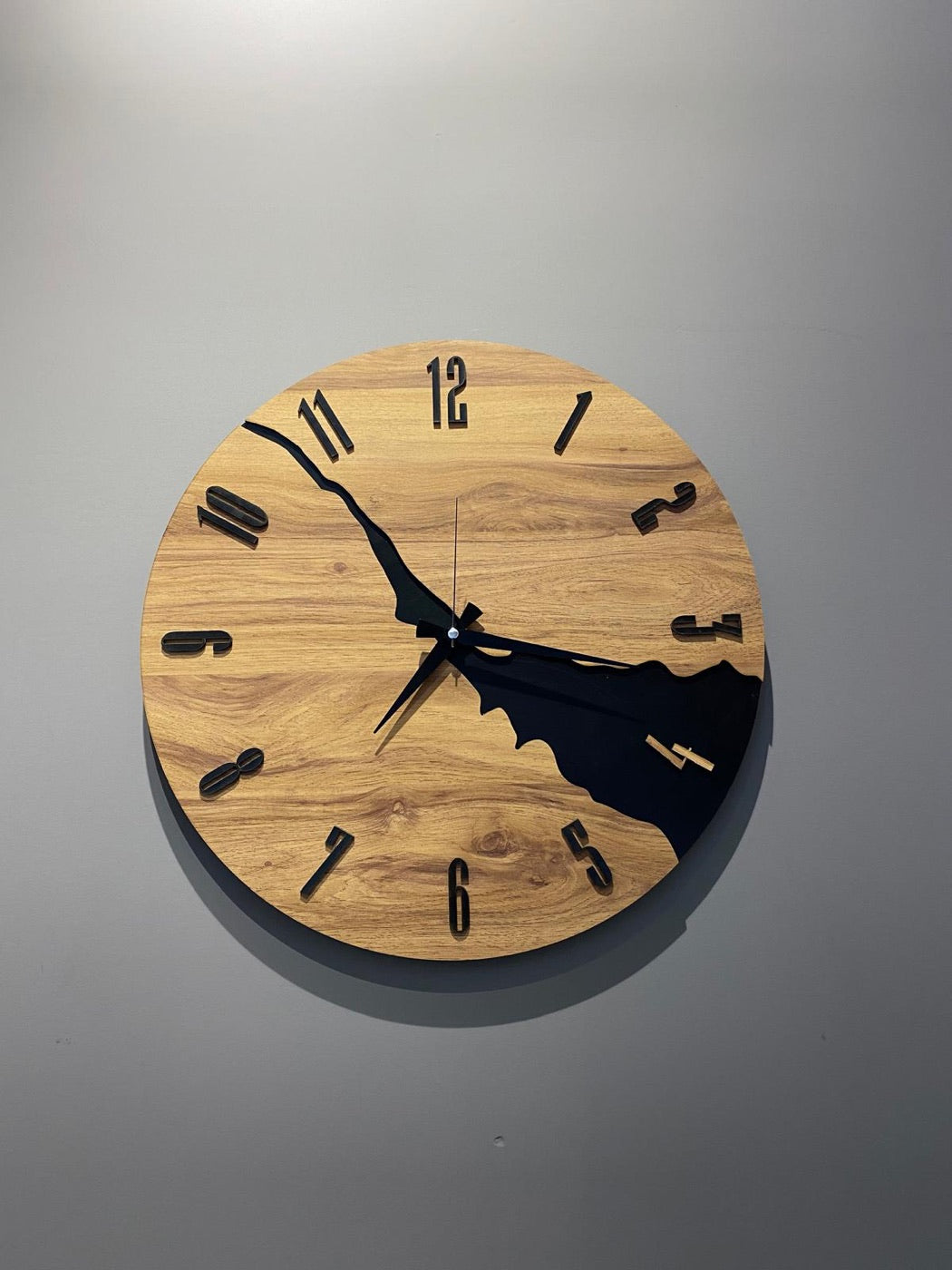 Oak & Black Wave Wall Clock