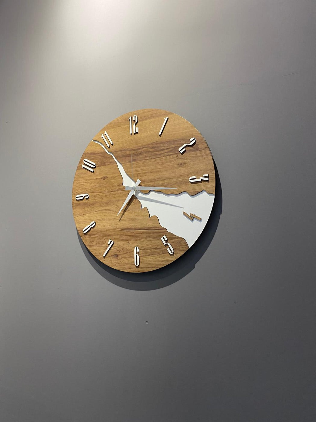 Oak & White Wave Wall Clock