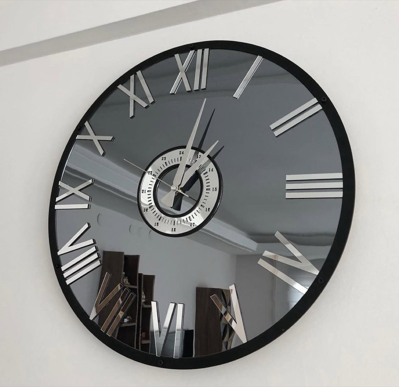 Silver Roman Mirror Wall Clock