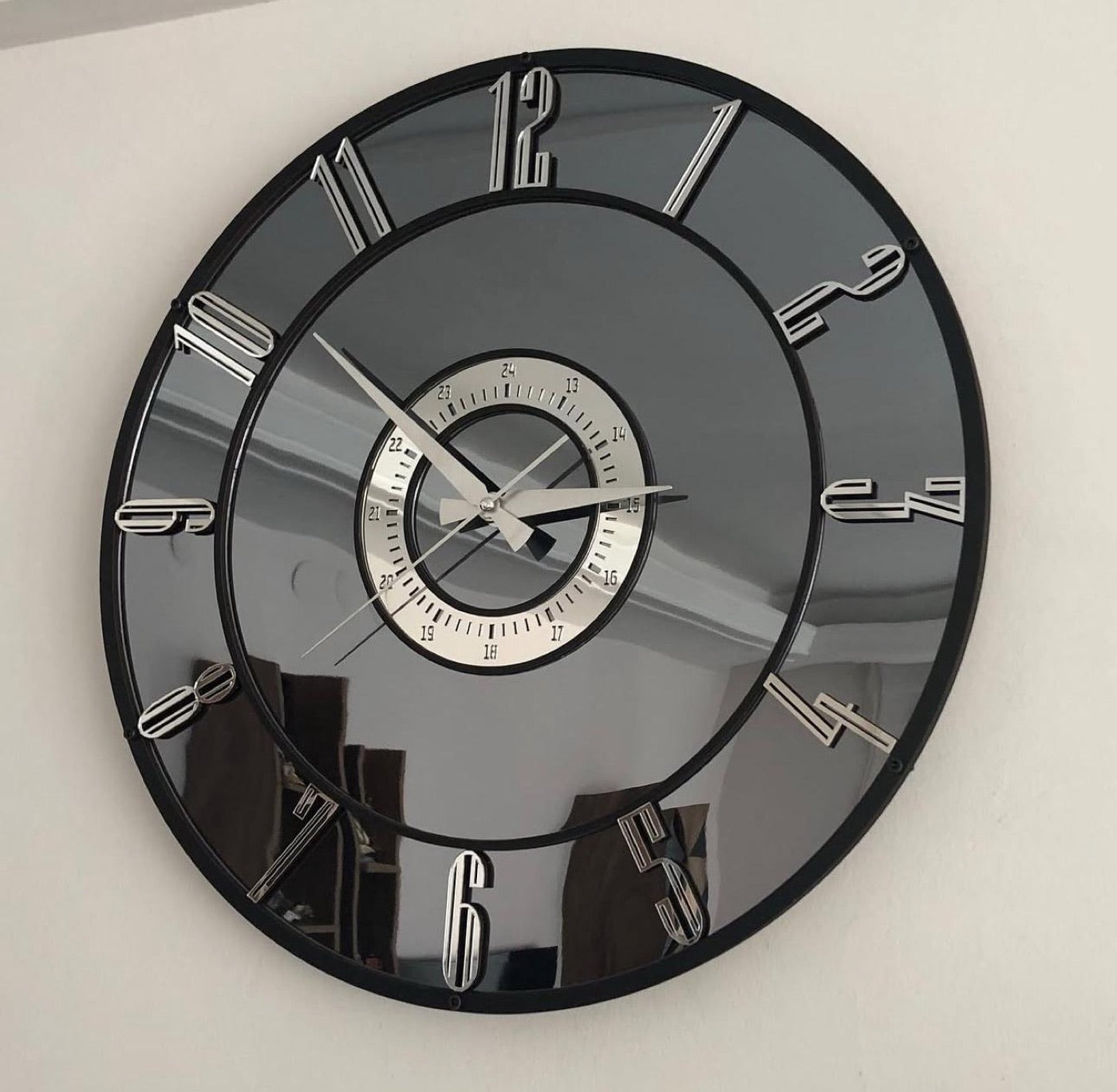 Silver Numerals Mirror Wall Clock
