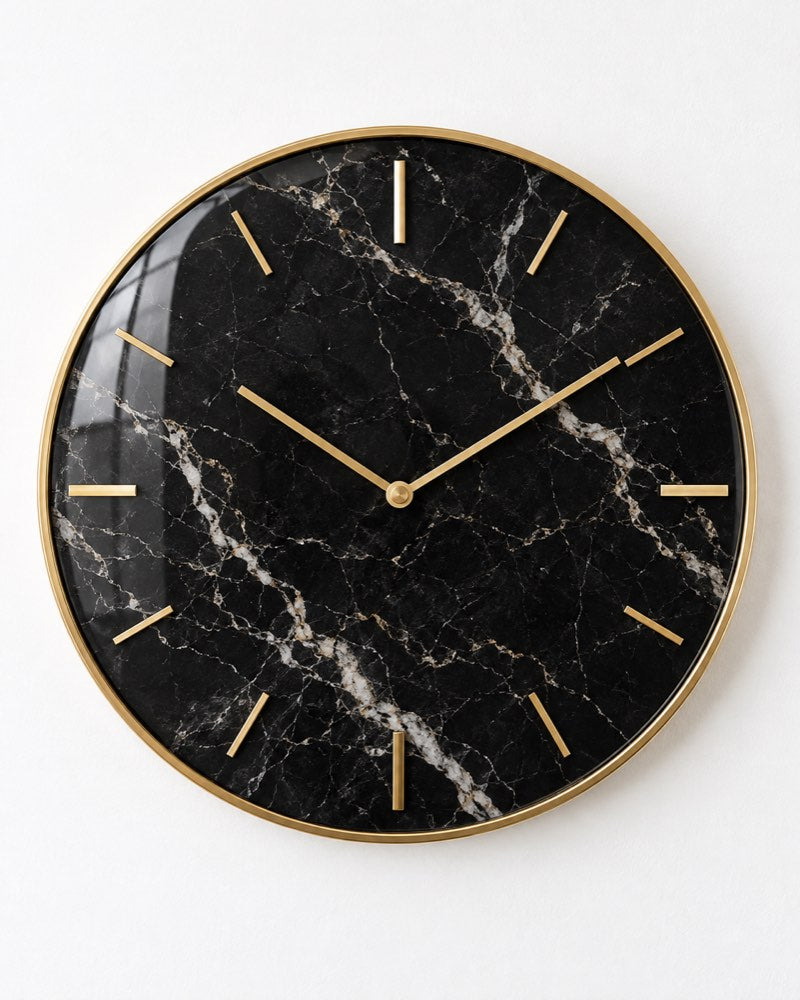 Black Marble Glass Wall Clock