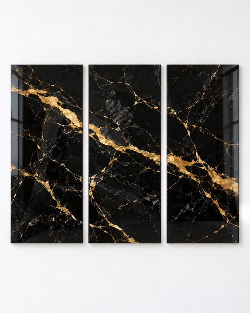Black Marble Gold Vein Glass Trio