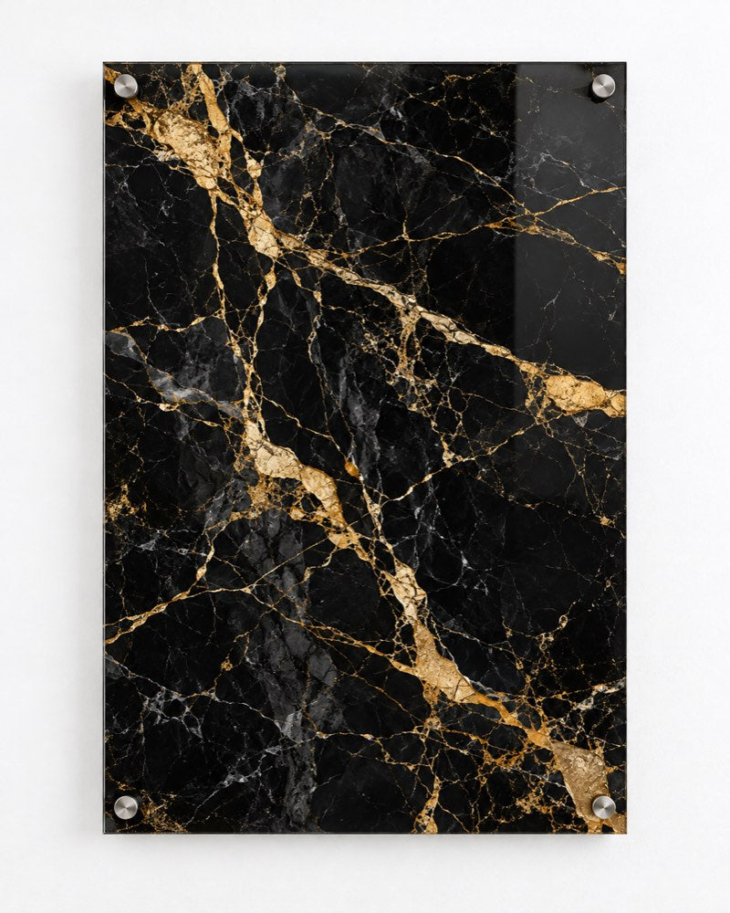 Black Marble Gold Vein Glass Wall Art