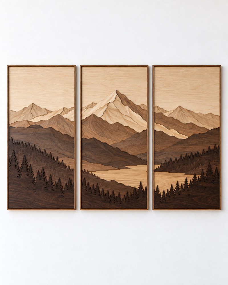 Double-Layer Mountain Wood Triptych