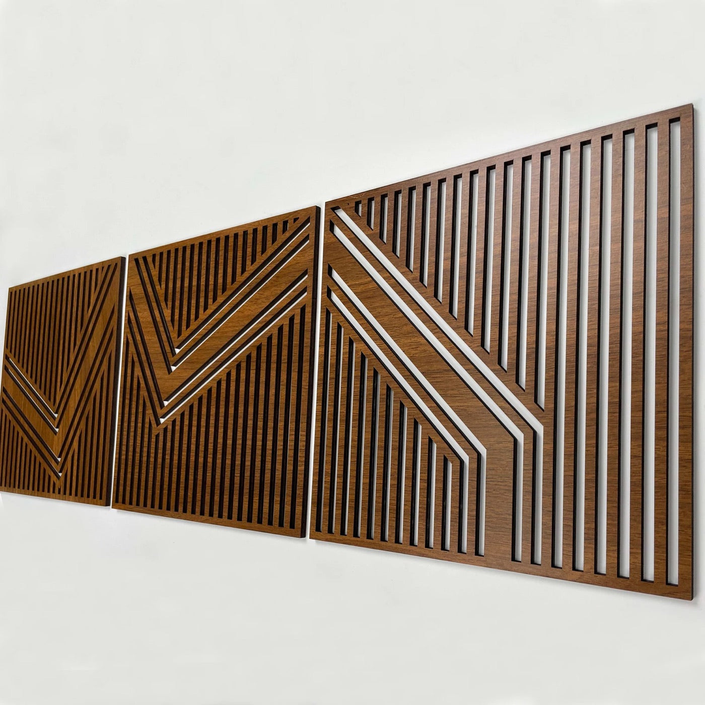 Walnut Slat Geometry Triptych